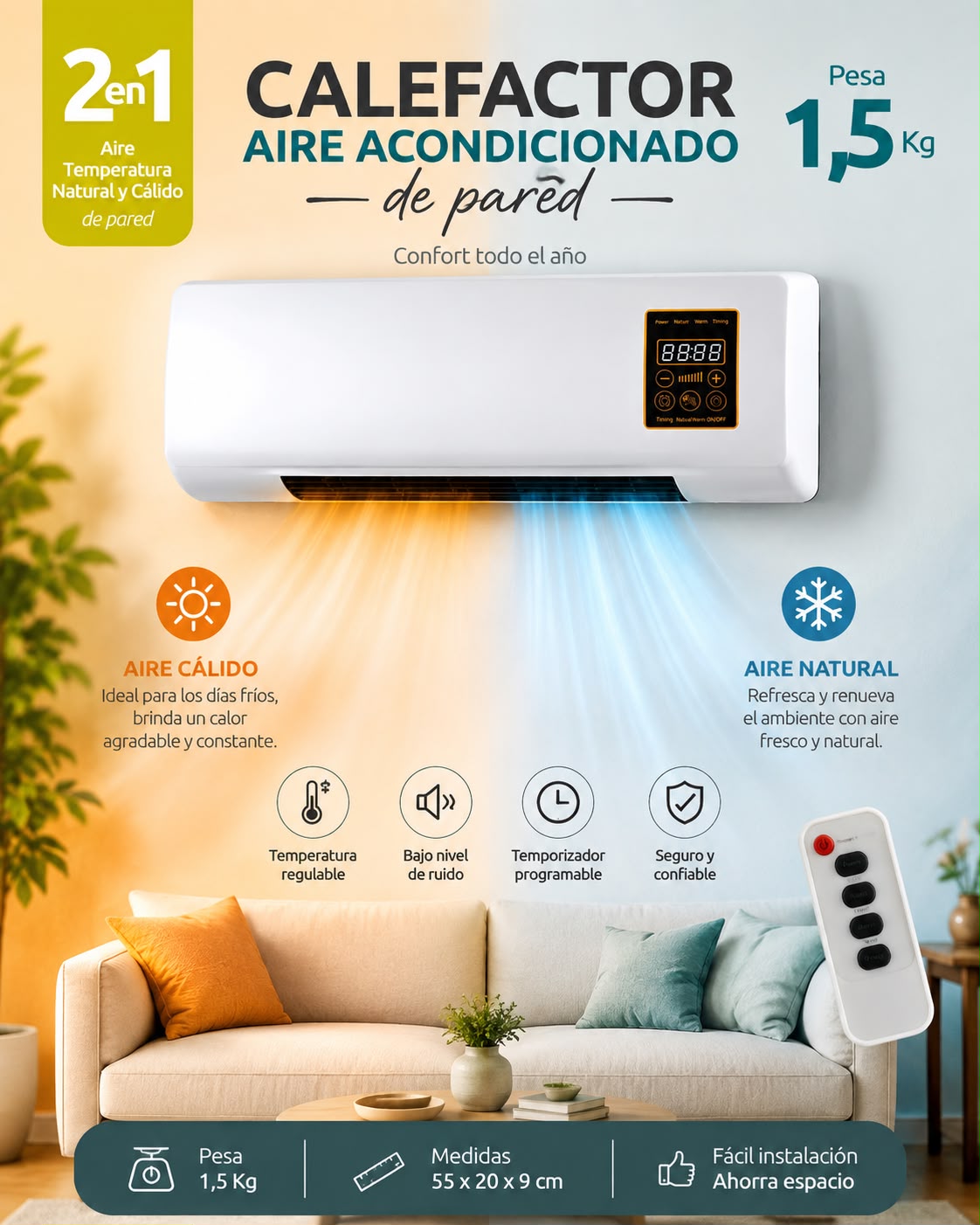 CALEFACTOR AIRE ACONDICIONADO PARA PARED
