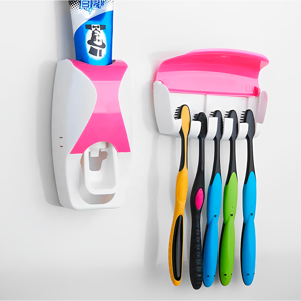 DISPENSADOR DE PASTA DENTAL CON PORTA CEPILLOS