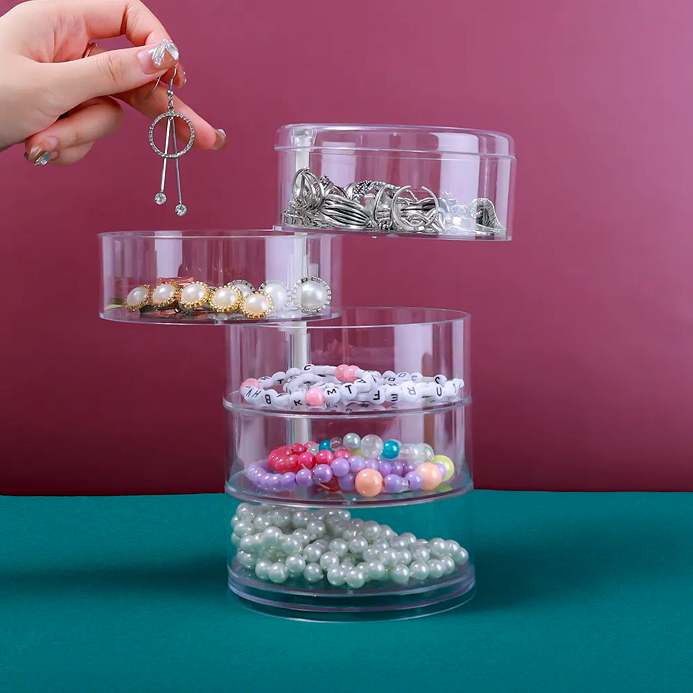 JOYERO PLEGABLE TRANSPARENTE DE 5 NIVELES